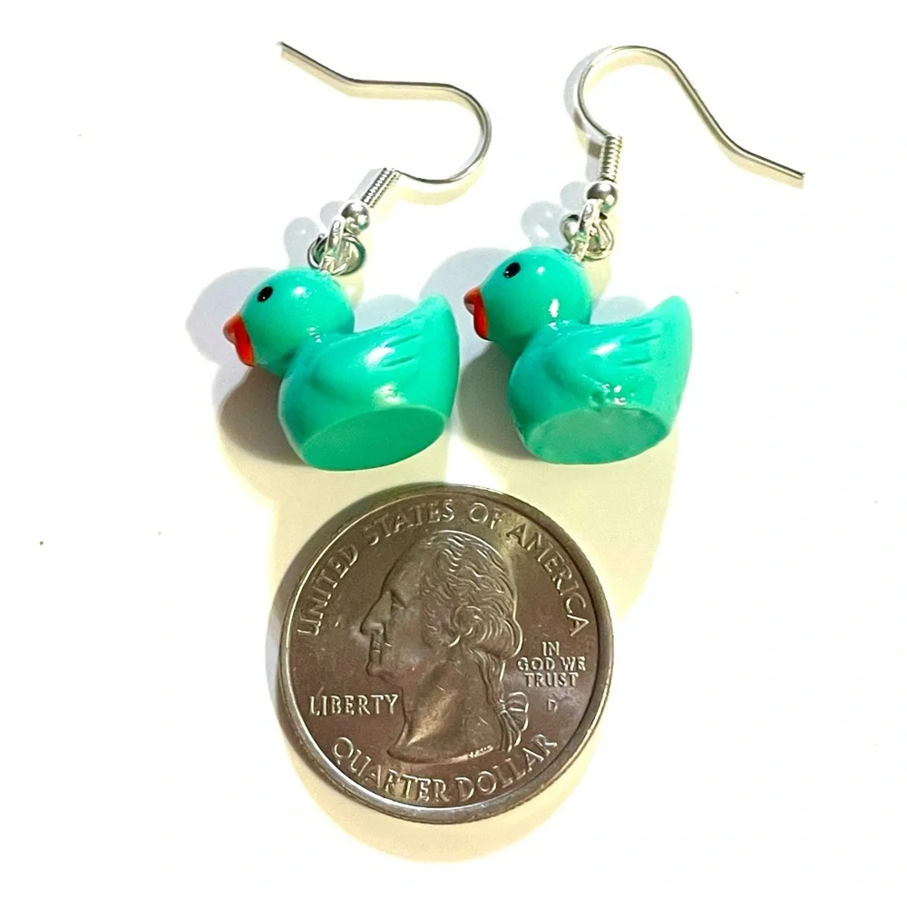 Turquoise Rubber Duck Dangle Earrings
